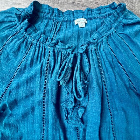 Sundance Artist Dream Top Blouse Boho Romantic Ruffle Lagenlook Teal Peasant - Picture 7 of 8